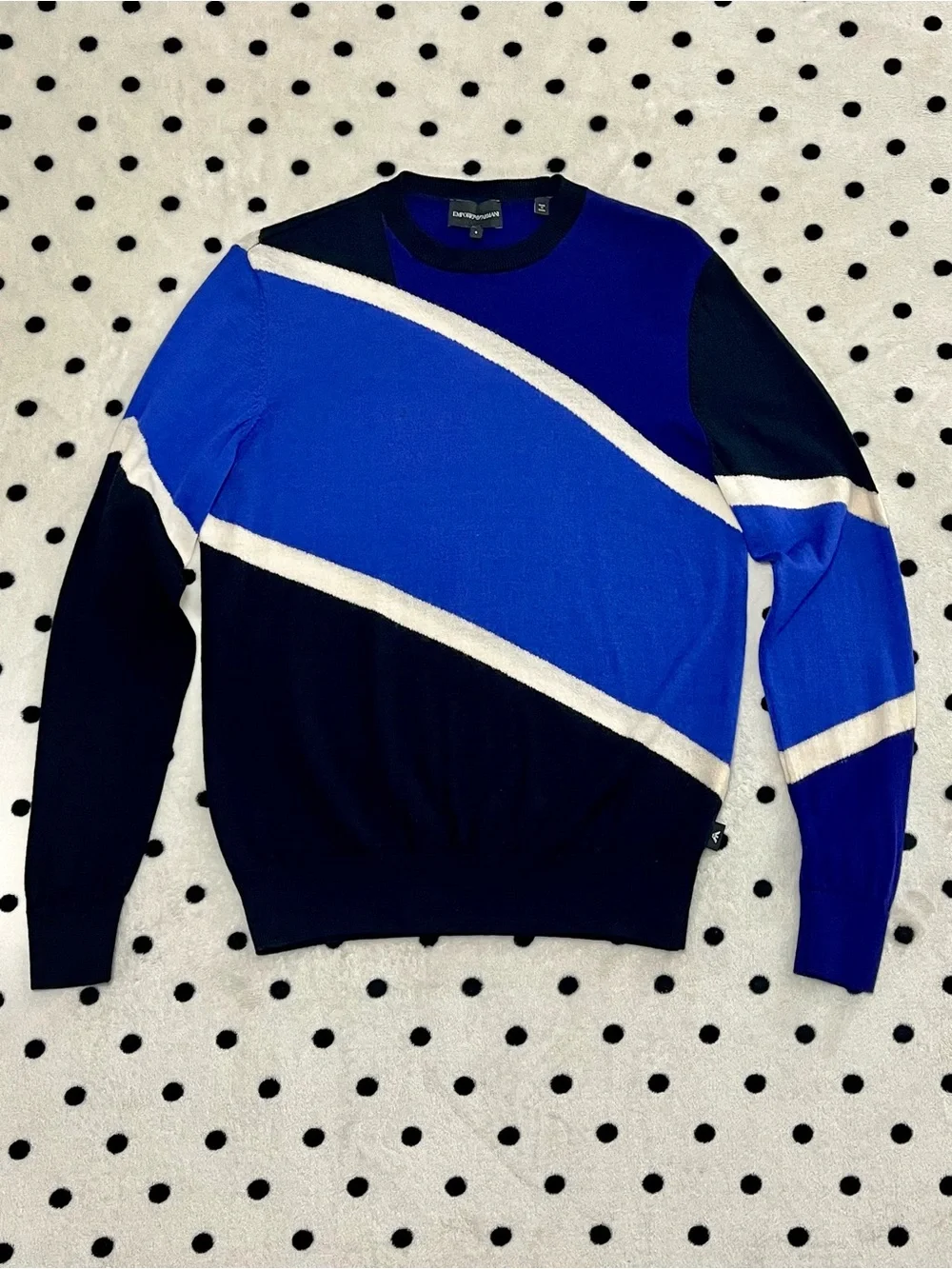Emporio Armani Colorblock Striped Knit Crewneck Sweater Size S